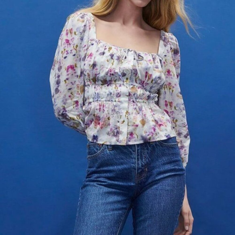 J. Crew x Flora Obscura Blouse Cinched-waist Top in Kaleidoscope Floral NWT - Picture 7 of 16